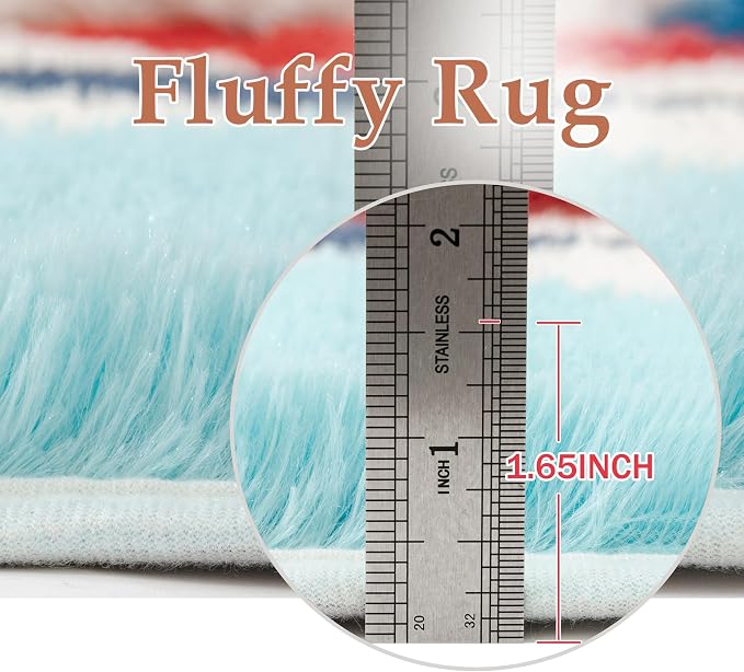 PureCozy Checkered Rug 8x10 Fluffy Shag Living Room Colorful Area Rug Modern - Image 6