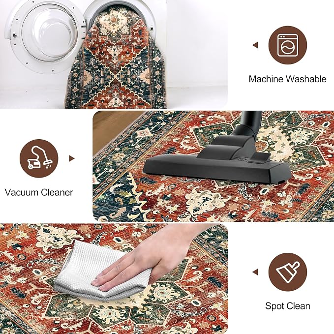 Yamaziot Washable Area Rug, 2x3 Small Entryway Rug Non-Slip Boho Vintage Rug - Image 5