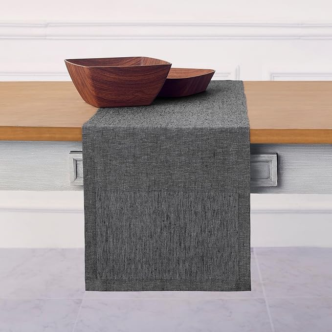 Solino Home 100% Pure Linen Table Runner Charcoal Grey, Athena 14 x 108 in | - Image 2