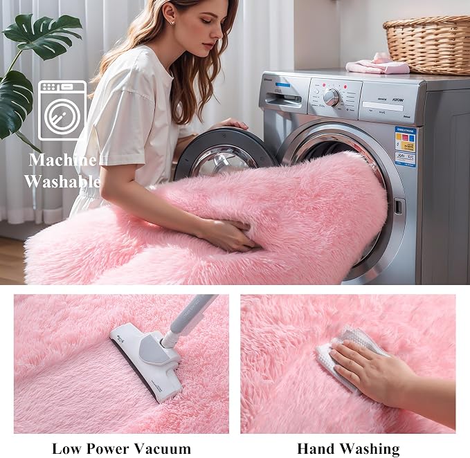 KCHOWUA Pink Fluffy Fuzzy Small Area Rugs - Image 5