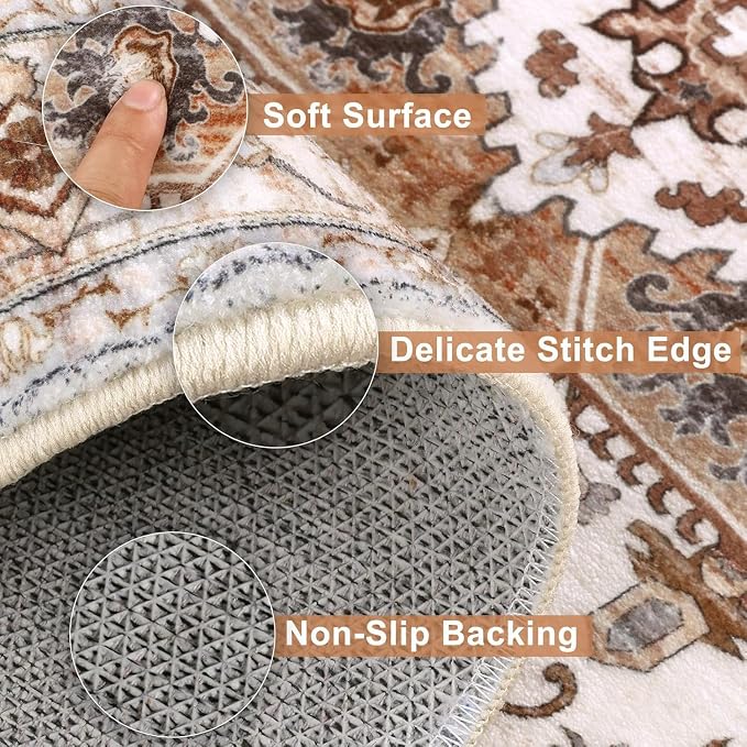 Yamaziot Washable Runner Rug, 2x10 Non-Slip Boho Vintage Hallway Rug Runner - Image 2