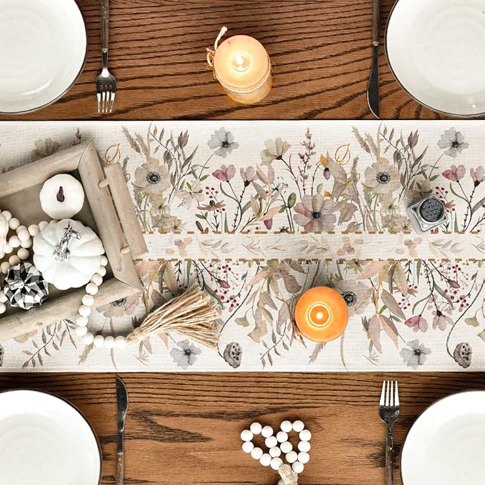 Artoid Mode 210 GSM Fall Table Runner 13x72 Inch Home Party Decor | Wildflower - Image 4