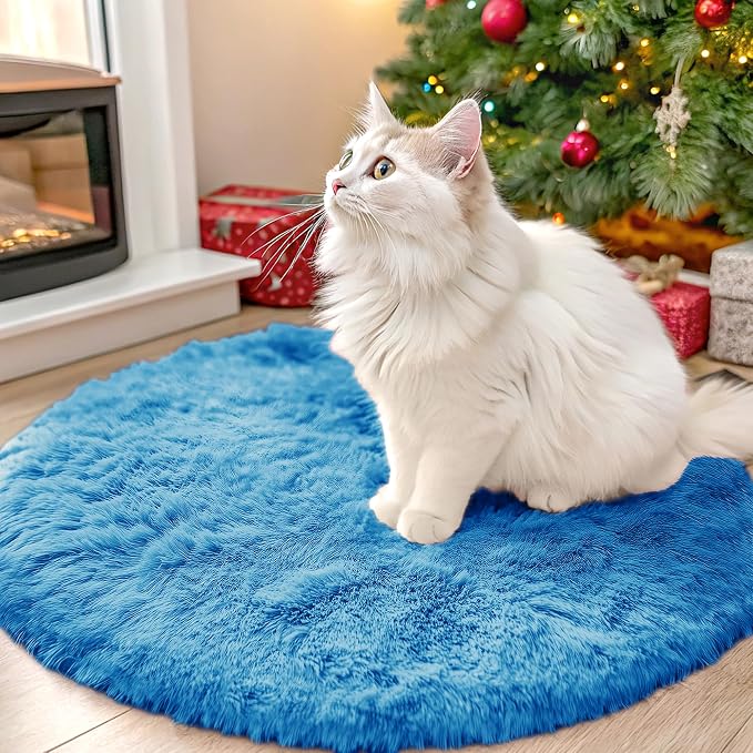 OLANLY Bright Blue Round Rugs for Bedroom by OLANLY