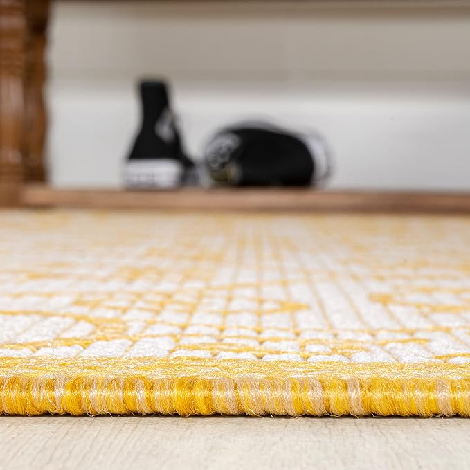 JONATHAN Y Vintage Filigree Indoor Outdoor Round Area Rug 5 Ft Cream/Yellow - Image 4