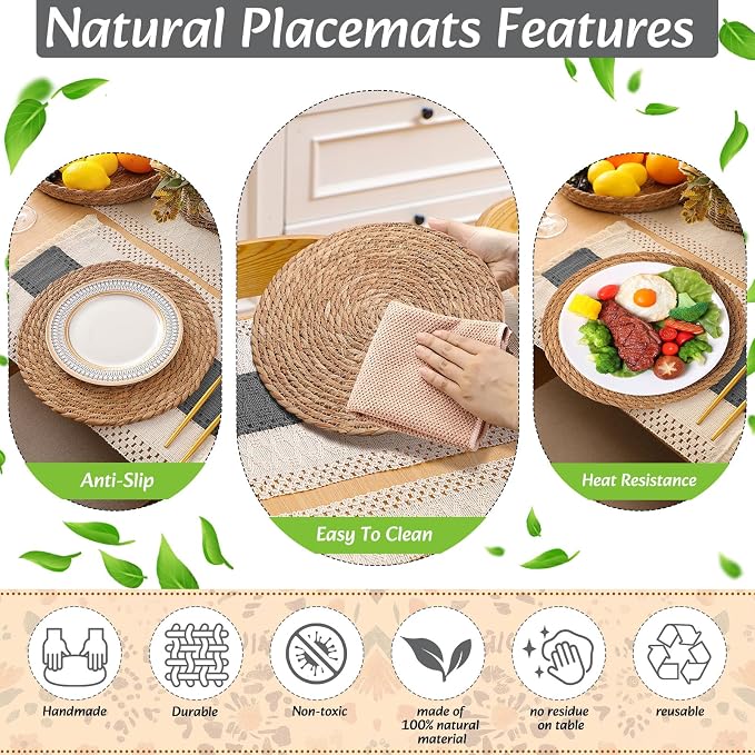 Boho Placemats 4/6/8 Set of Round Woven Placemat Macrame Style Bicolor - Image 5