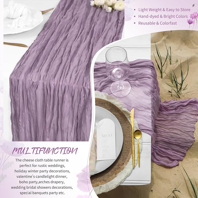 Showgeous 18 Pack Purple Cheesecloth Table Runner, 17 x 108 Inches | Boho - Image 5