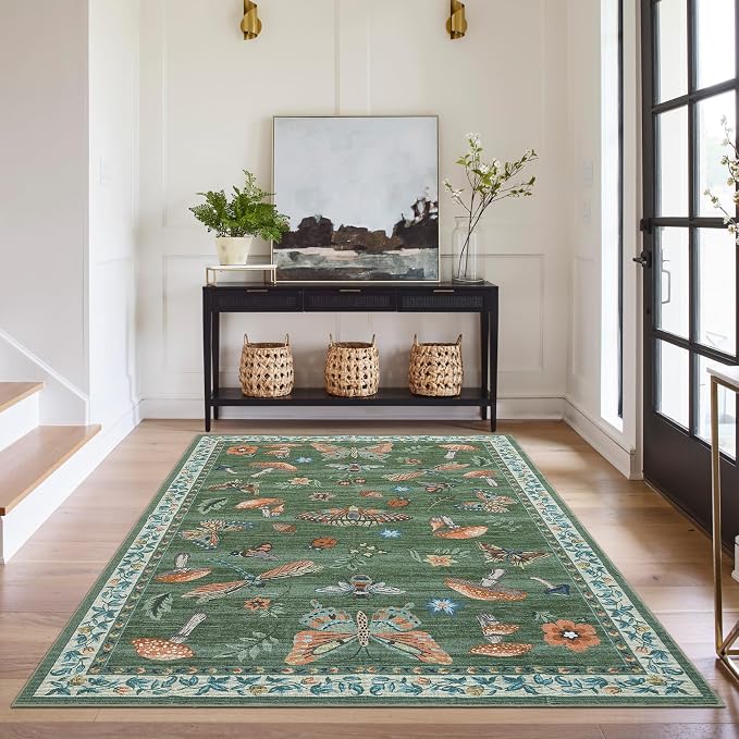 ROYHOME Mushroom Insect Area Rug 4x6 Green - Image 4