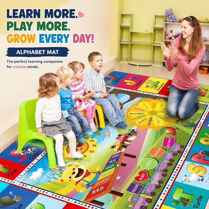 ABC Kids Play Rug, Non-Slip Classroom Carpet, soft low-pile surface, non-slip - Image 3