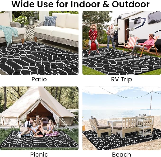 Smiry Outdoor Rug 6x9 ft, Waterproof Reversible Plastic Straw Rugs, Boho - Image 8