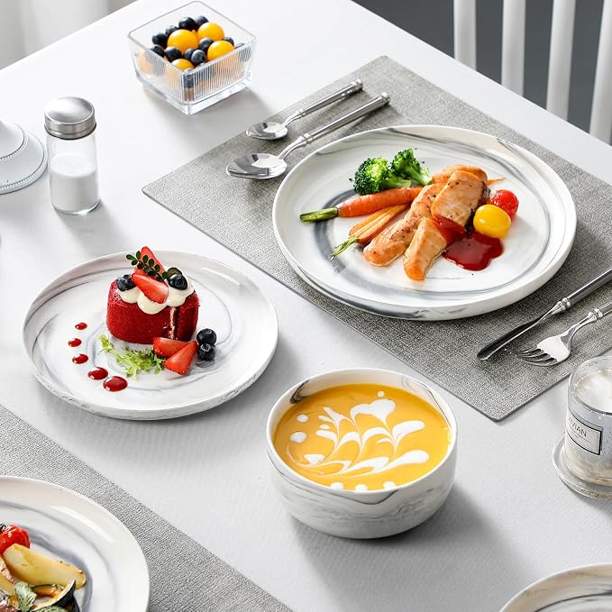MALACASA 12 Pcs Porcelain Plates and Bowls Sets, Dinnerware Set - Image 5