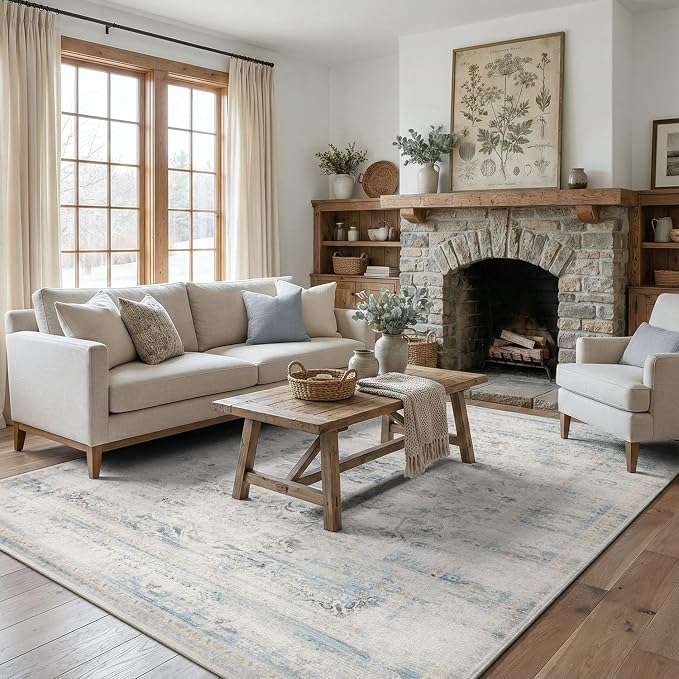 DCX 9x12 Haze Blue Rug, Machine Washable Stain Resistant Distressed Vintage Rug - Image 3