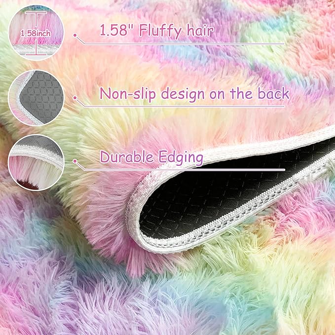 4x6 Soft Fluffy Unicorn Rainbow Rug - Image 6