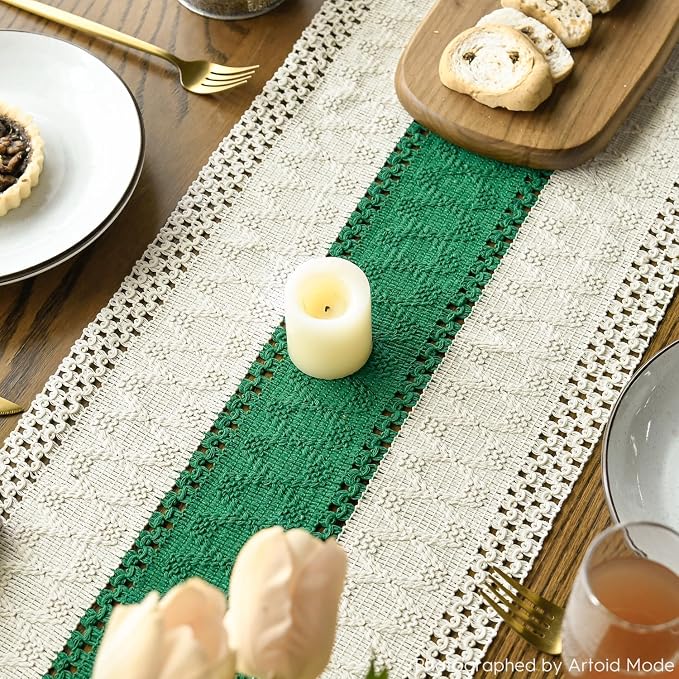 Artoid Mode Emerald Green Farmhouse Rustic Table Runner 12x60 Inch | Seasonal - Image 4