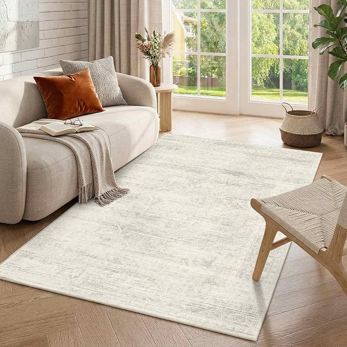 Latte&Fog Ivory 4x6 Area Rug, Vintage Washable Cute Small Rugs by LatteFog