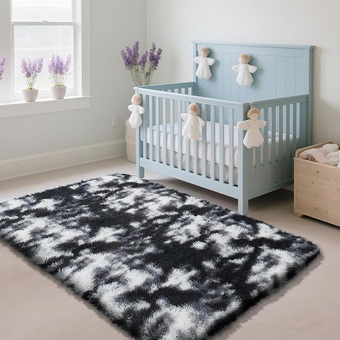 Fluffy Rug Shag Area Rug, Mottling Black 4x6 Area Rugs - Image 2