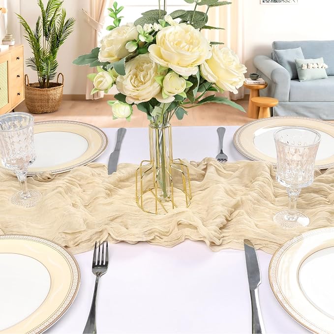 6 Pack 10Ft Beige Cheesecloth Table Runner 23 x 120 Inch | Gauze Rustic Boho - Image 4