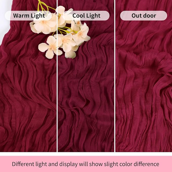 3 Pack Burgundy Cheesecloth Table Runner 17x108 Inch Semi Sheer Boho Gauze - Image 7