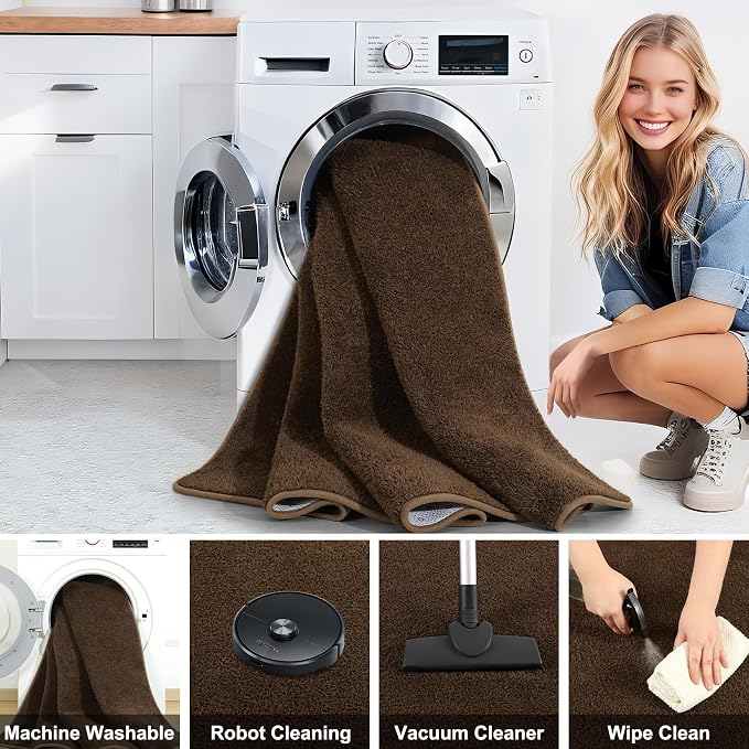 5x7 Feet Brown Area Rugs for Bedroom, Indoor Washable Memory Foam Rug for - Image 5