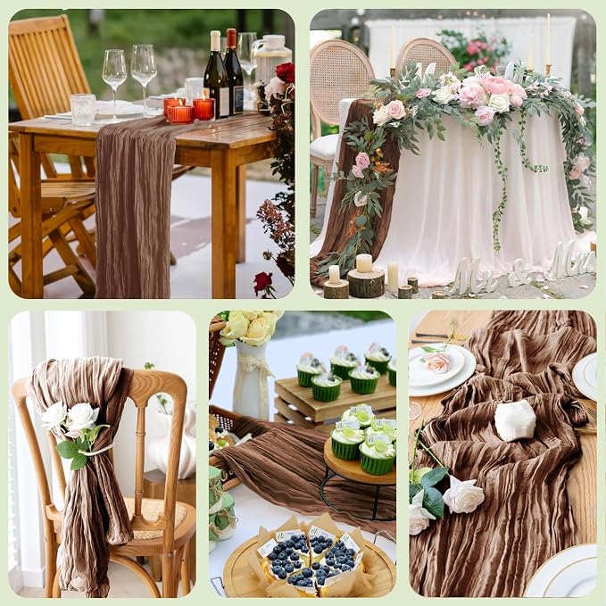 Cheesecloth Table Runner Brown 10FT Boho Gauze Runner, 3 Pack | 120 Inch Cheese - Image 7
