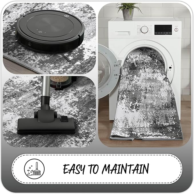2x10 Hallway Runner Rug Non Slip Washable Grey Entryway Rug Runner - Image 4
