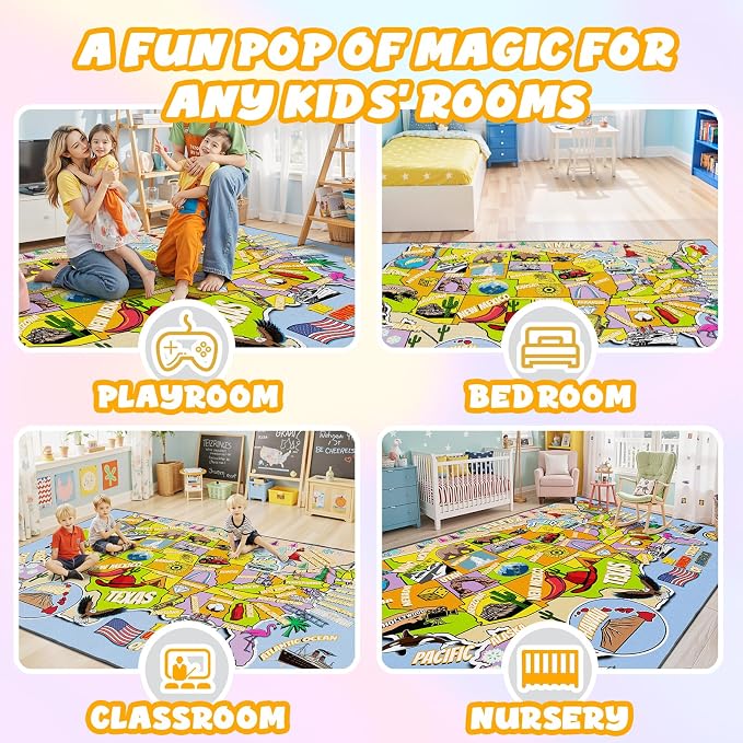 Educational USA Map Area Rug 9x12, Playroom Bedroom Classroom Rug - Image 5