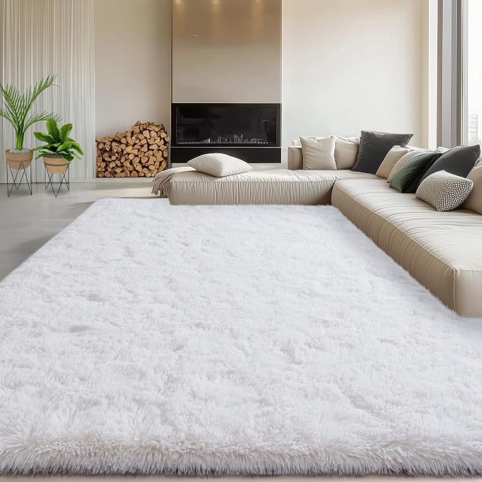 9x12 Large White Fluffy Area Rugs by WISHTREE
