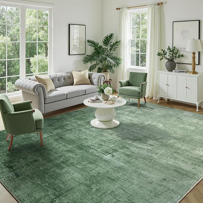 DCX Abstract Area Rug 6x9, Washable Green Modern Rug - Image 4