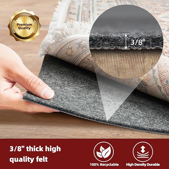 BAGAIL Felt and Natural Rubber Backing Rug Pads 3/8” Thick, 3 x 5 Ft Non Slip - Image 3