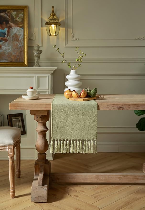 Sage Green Table Runners 72 Inches Long, Burlap Linen Style Rustic Farmhouse - Image 2