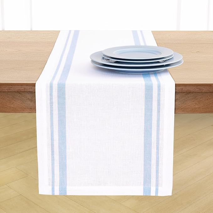 Solino Home 100% Pure Linen Table Runner, 14 x 156 in, French Stripe | Table by SolinoHome