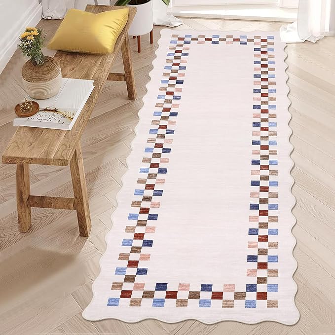 Washable Runner Rug 2x10 Modern Bordered Hallway Runner Rug Non Slip Kitchen - Image 2