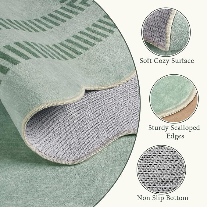 Scalloped Rug 5x7, Washable Area Rug Soft Rugs Non-Slip Throw Carpet - Image 4