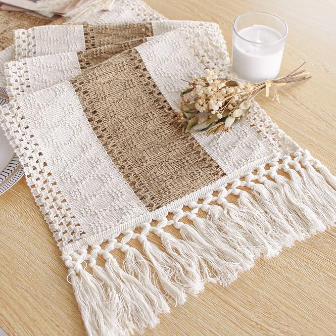 Boho Table Runner for Fall Home Decor 12x72 Rustic by FEXIA