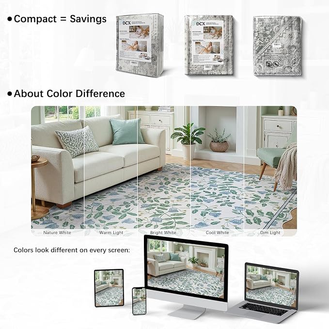 DCX Washable Botanical Floral Rug 3x5, Non Slip Low Pile Carpet - Image 3