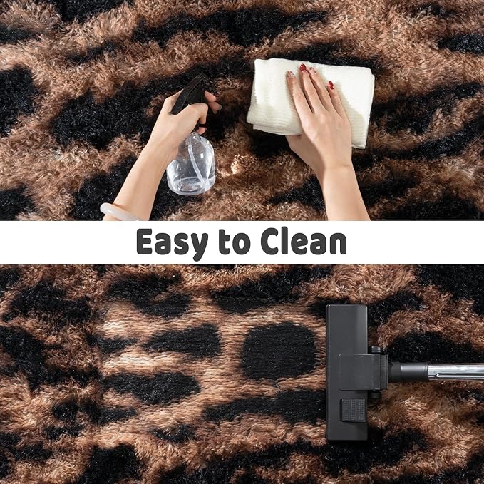 Shag Rugs for Bedroom, 4x6 Tie-Dyed Brown Leopard Soft Fuzzy Rugs for Living - Image 8
