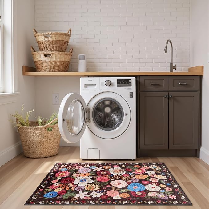 2x4 Entryway Runner Rugs Espresso, Non Slip Washable Rugs - Image 4