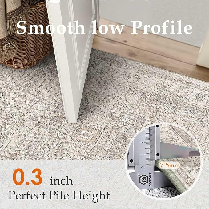 8x10 Washable Vintage Area Rug Beige Oriental Living Room Bedroom Throw Rug - Image 6