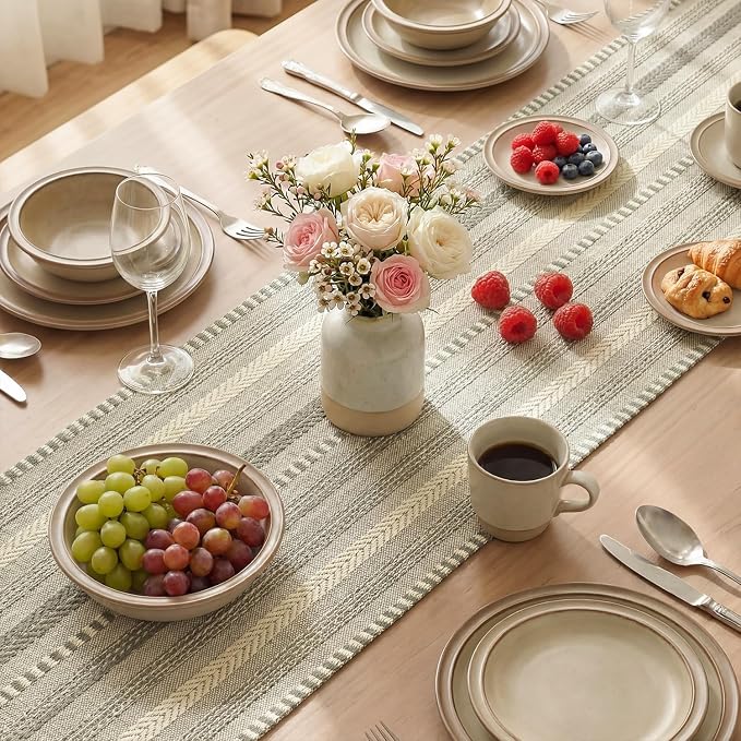 Artoid Mode Dark Grey Farmhouse Stripe Braided Table Runner 12x90 Inch | - Image 4