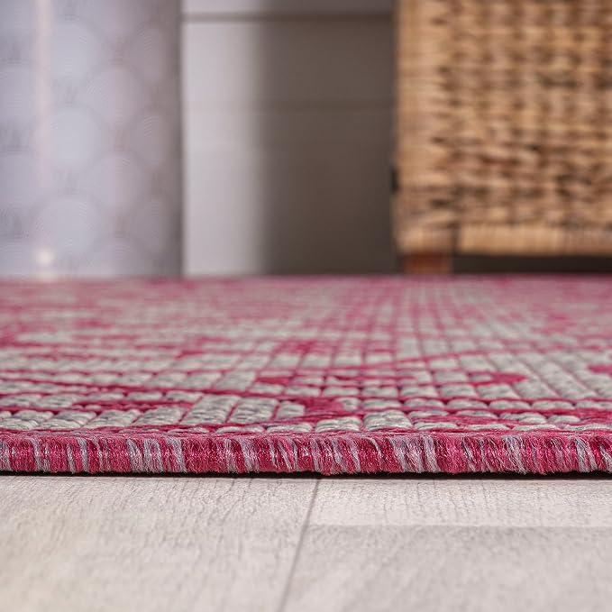 JONATHAN Y Vintage Filigree Indoor Outdoor Area Rug 5X8 Light Gray/Fuchsia - Image 7
