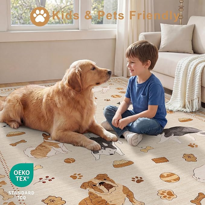 DUKINO 6x9 Rug for Living Room, Lightweight Animal Dog Print Washable Area Rug - Image 4