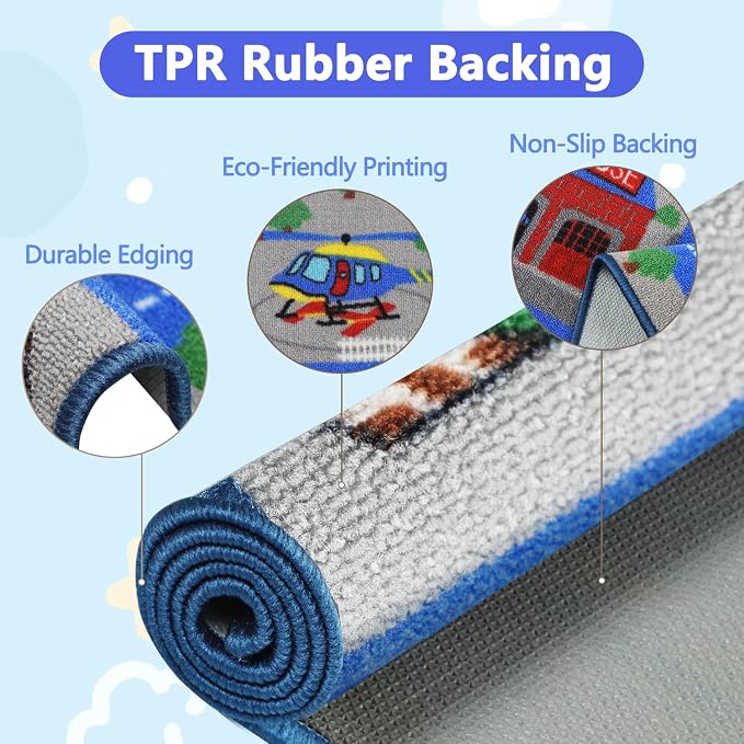 Capslpad Kids Rug Educational Play Rug 5.2'x3.3' Traffic Road Kids Play Car Mat - Image 3