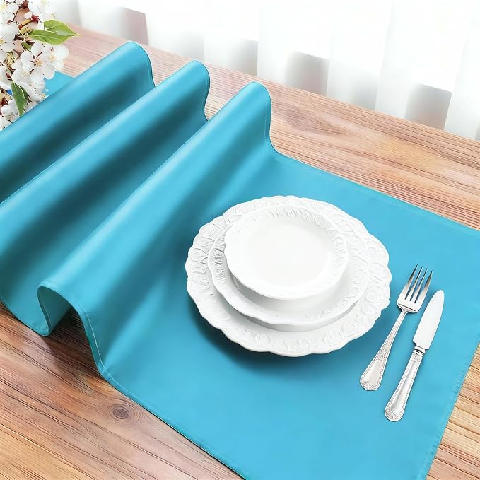 FOLINS&HOME Teal Waterproof Decorative Table Runner 72 Inches Long | 210GSM - Image 3