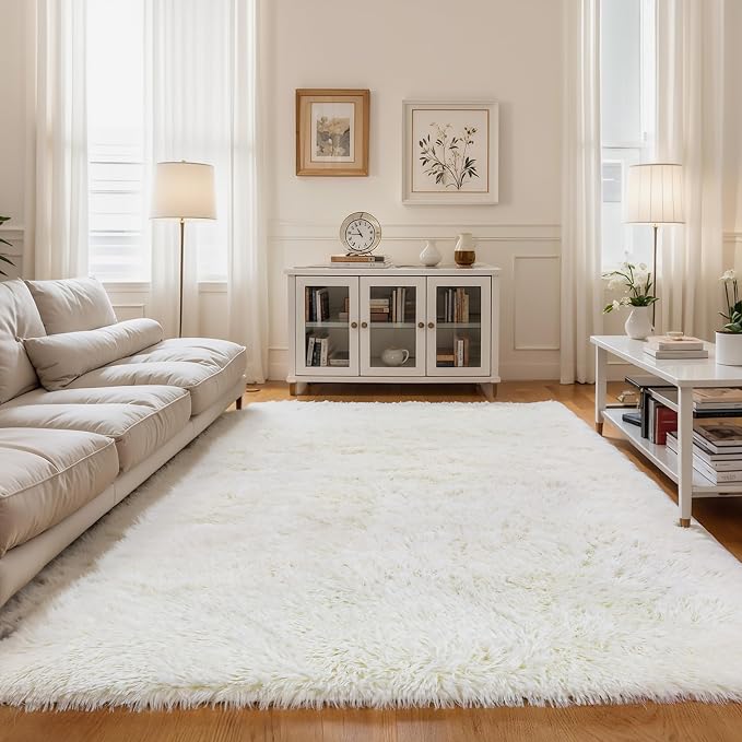 KCHOWUA Cream White Fluffy Area Rugs - Image 6