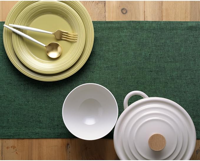Solino Home 100% Pure Linen Table Runner Forest Green, Athena 14 x 60 in | - Image 4