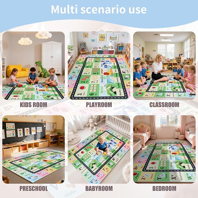 Kids ABC Rug for Playroom, Classroom Alphabet Area Carpet Playmat, Washable - Image 6