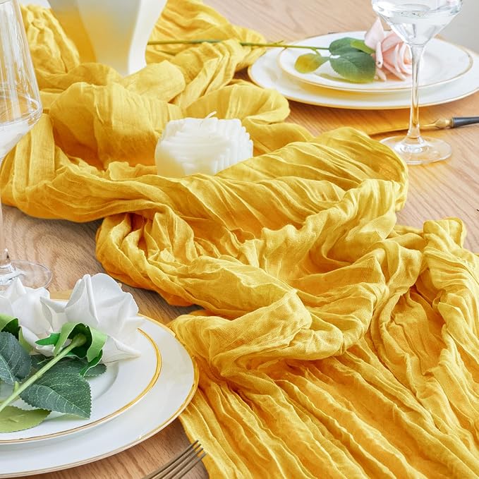 Cheesecloth Table Runner 10FT 12Pcs Gold Boho Gauze Rustic Sheer Runners | - Image 6