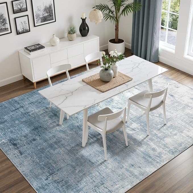 DCX Abstract Area Rug 9x12, Washable Blue Modern Rug - Image 4