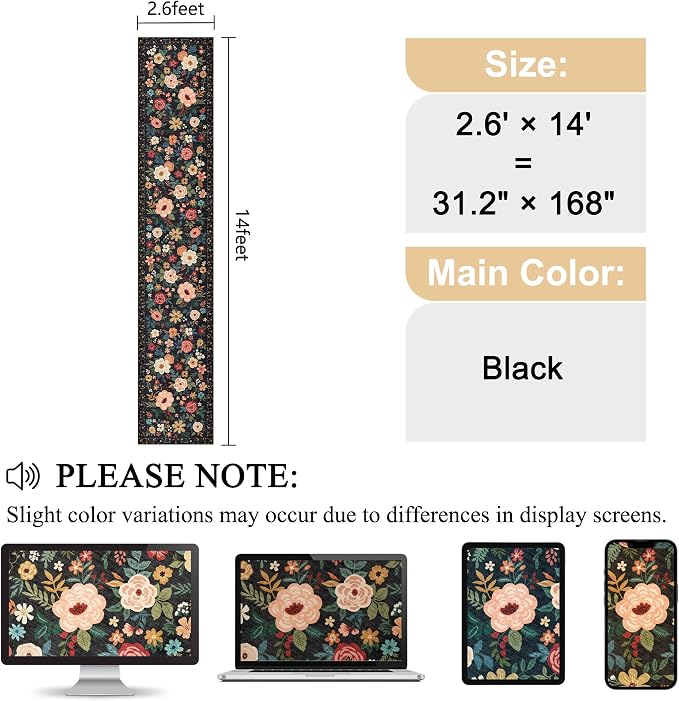 DUKINO 2.6x14 Kitchen Runner Rug, Lightweight Floral Washable Rug - Image 2