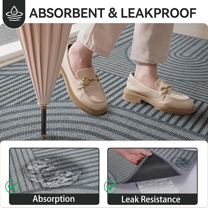 Front Door Mat 24''x35'', Absorbent Dirt Resist Washable Non Slip Low-Profile - Image 4