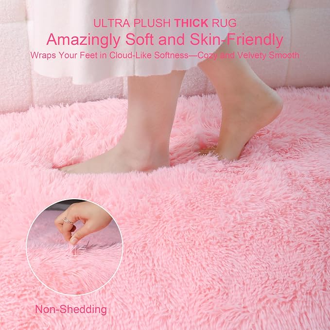 KICHOWUA Thick Area Rug 4x6 Pink Fluffy Shag – Ultra Soft Thickened Plush - Image 2